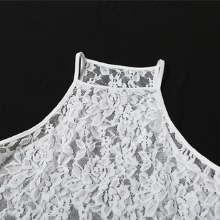 Halter self tie flower applique lace ruffle top