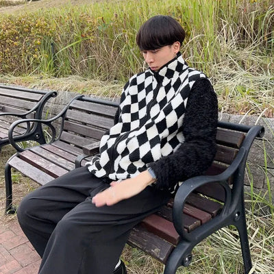 Checkered fleece vest
