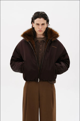 [MASONPRINCE] Fur Collar Oversized Bomber Jacket