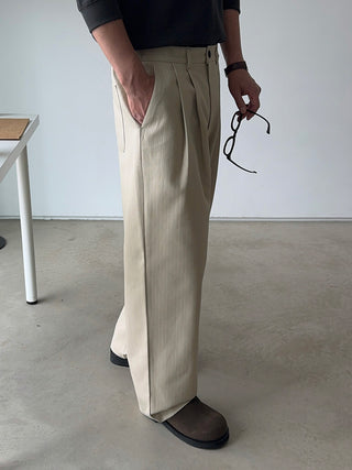 Getty Herringbone Double-Pleat Half-Band Pants