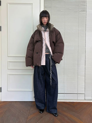 [NEVERSEEZ] Spliced Detachable Fur Collar Down Jacket