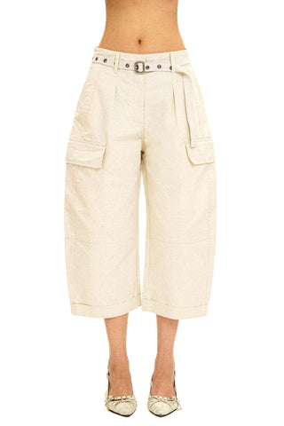 [Moromoro2] 3D Silhouette Belted Work Cropped  Pants