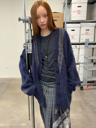 [NeverSeez] Two-Tone Jacquard Knit Cardigan