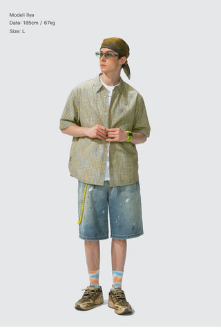 [Monterest] Seersucker Check Logo Embroidered Shirt