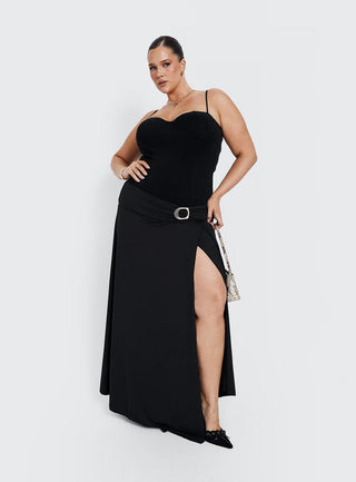 Nola Hardware Slit Maxi Skirt Black Curve