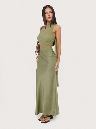 Indiara Halter Mesh Maxi Dress Green