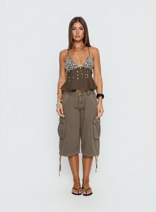 Vinton Button Detail Cami Top Mocha
