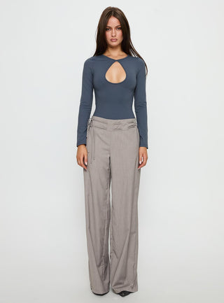 Make It Yours Cut Out Long Sleeve Bodysuit Slate