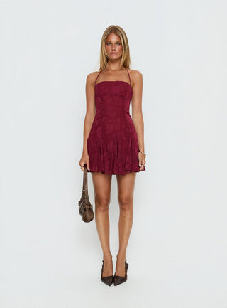 Delamere Mini Dress Burgundy Burnout