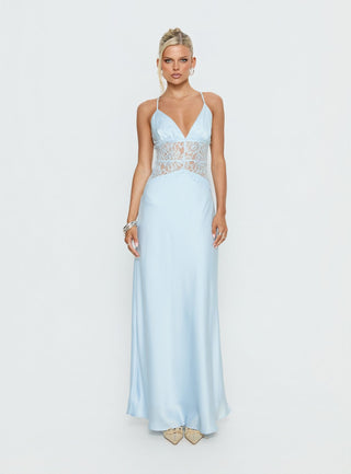 Klairee Halter Lace Maxi Dress Icy Blue