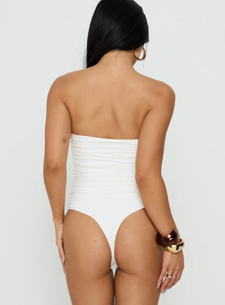 See Me Soon Strapless Hardware Detail Bodysuit White
