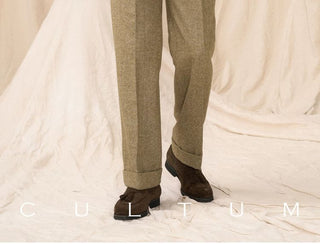 [CULTUM] Wool Blend Herringbone Double Pleat Trousers
