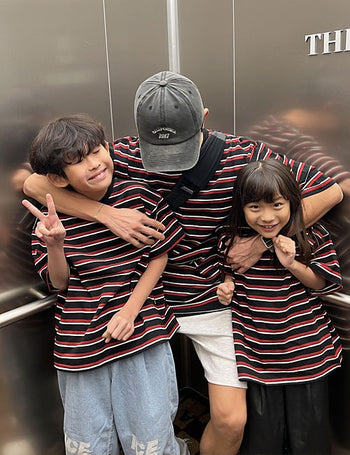 Family Double Striped Short Sleeve T-shirt (with kids)