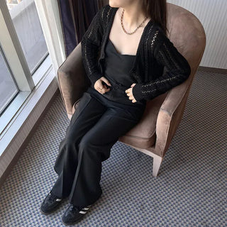 Cropped openwork cardigan