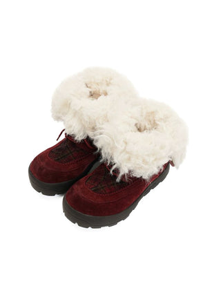 [Moromoro2] Plaid Fur-Lined Platform Snow  Boots