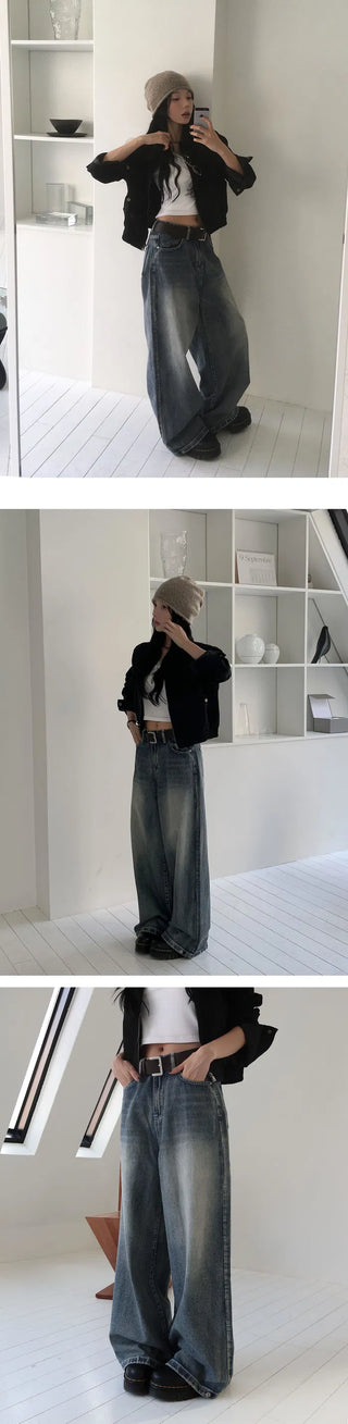 Folder Hem Snap Two-Way Faded Denim Pants - 4 Colors