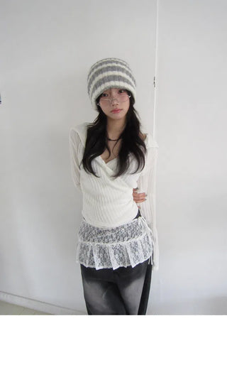 Finga Lace Pleated Wrap Layered Sk