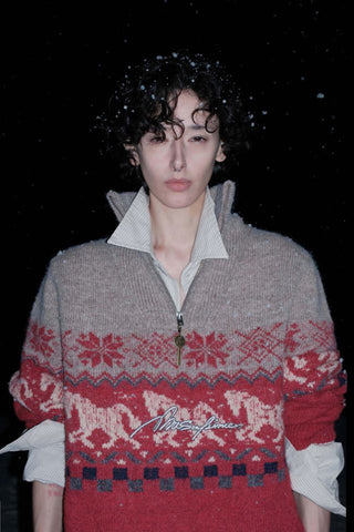 MASONPRINCE Fair Isle High-Neck Half-Zip Sweater