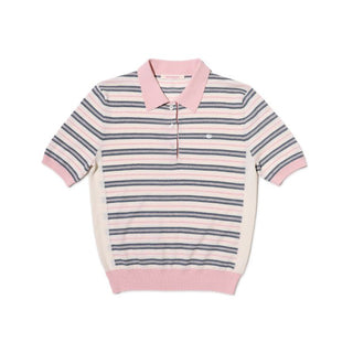 [Moromoro2] Tencel Linen Blend Striped Polo Knit  Top