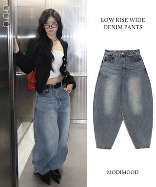 Balloon fit Faded low-rise wide denim pt - 3 colors