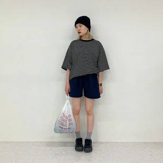 Striped round short-sleeved T-shirt