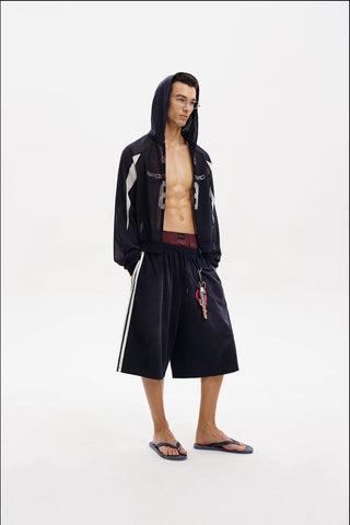 [MASONPRINCE] Side Stripe Wide Leg Bermuda Shorts