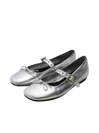 [moromoro2] Leather Bow Ballet Flats