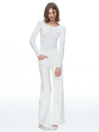 [NECY] Ribbon Allover White Jeans