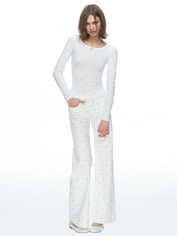 [NECY] Ribbon Allover White Jeans