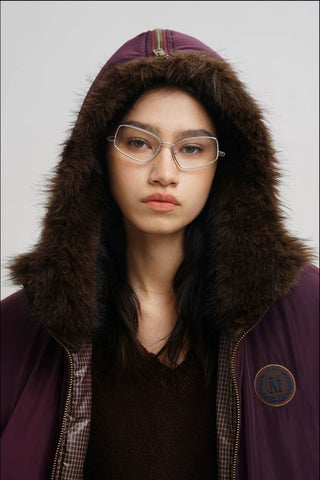 [MASONPRINCE] Hooded Plaid Puffer Jacket