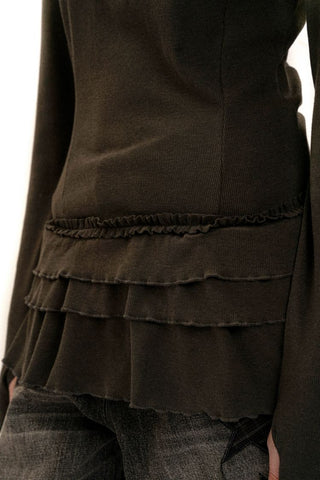 [Moromoro2] Soft Ribbed Lace Trim Long Sleeve  Top