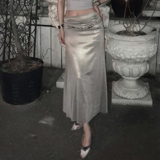 Grey ruched high rise maxi skirt