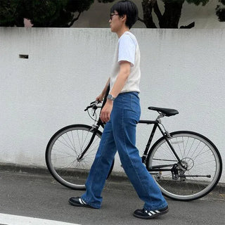 Wide-leg long denim pants