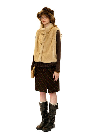 [Moromoro2] Double Bow Plaid Wool Blend  Skirt