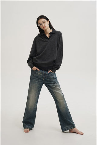[MASONPRINCE] Faux Two-piece Polo Sweater