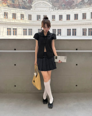 Double-breasted, oversized collar shirt