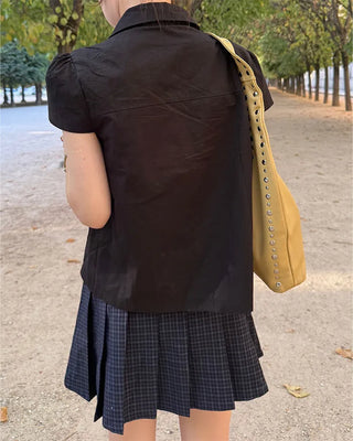 Double-breasted, oversized collar shirt