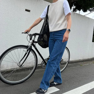 Wide-leg long denim pants