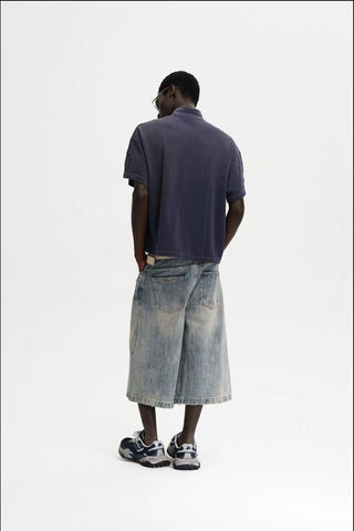 [MASONPRINCE] Washed Slub Denim Cropped Wide Pants