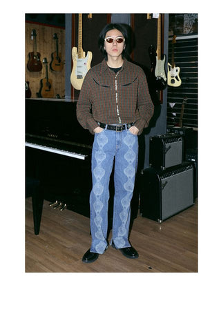 CONP Devoré Graphic Denim Pants (Blue)