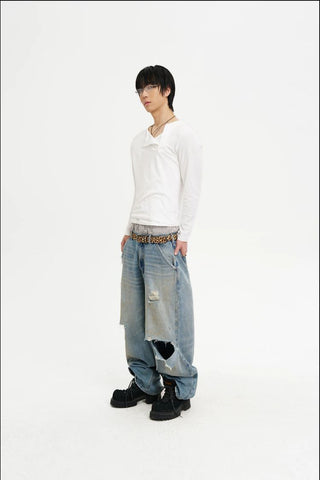 [MASONPRINCE] Layered Henley Long Sleeve Tee