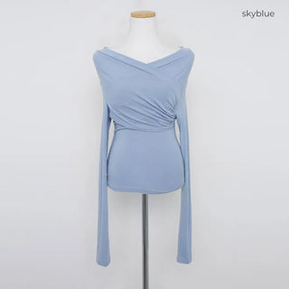 Shirred Asymmetrical Off-Shoulder Long T-Shirt