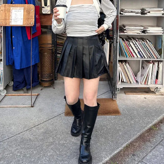 Leather pleated skirt