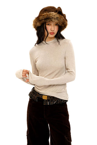 [Moromoro2] Lyocell Blend Crew Neck Long Sleeve  Tee