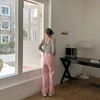 Pink straight-fit pants