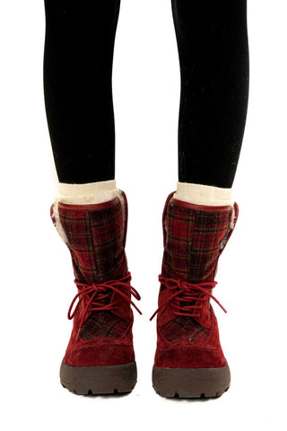 [Moromoro2] Plaid Fur-Lined Platform Snow  Boots