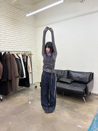 [NeverSeez] Raw Denim Wide-leg Jeans