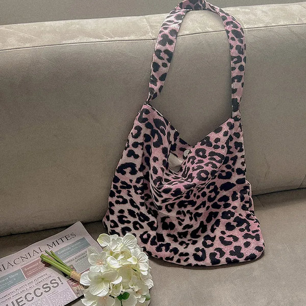 Pink corduroy leopard eco bag