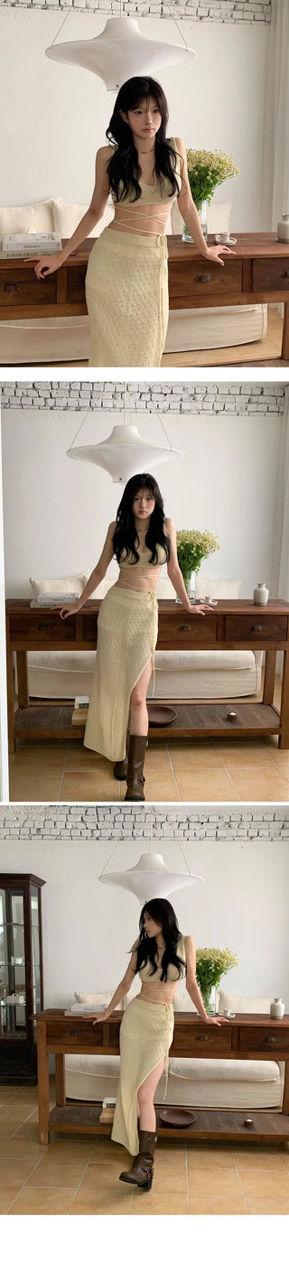 Long Skirt Strap Top Set - 2 Colors