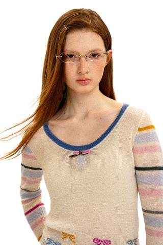 [Moromoro2] Striped Bow Knit Sweater